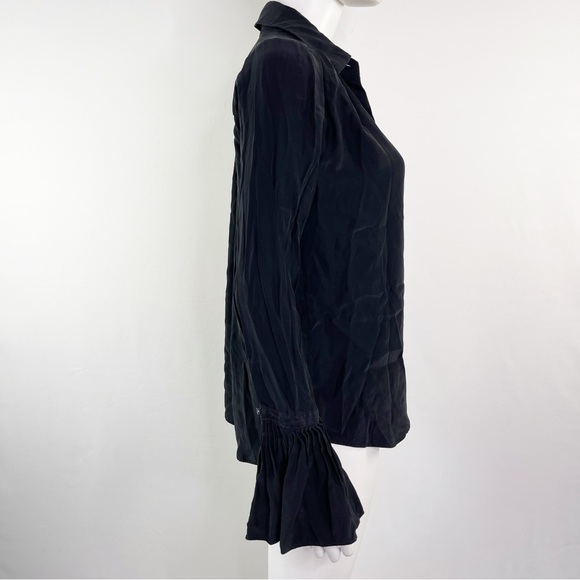 Frame Women's Black Trumpet Sleeve 100% Silk Collared Button Up Shirt Size S - Picture 6 of 11